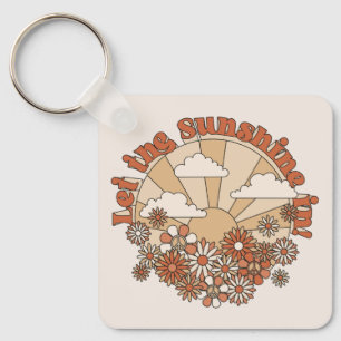 Laat de zonneschijn in Groovy Daisy Hippie Flowers Sleutelhanger
