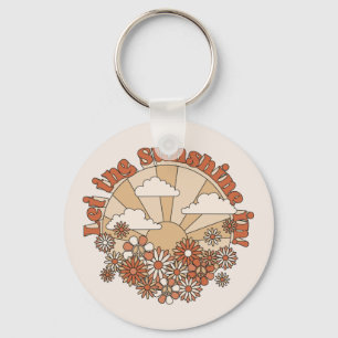 Laat de zonneschijn in Groovy Daisy Hippie Flowers Sleutelhanger