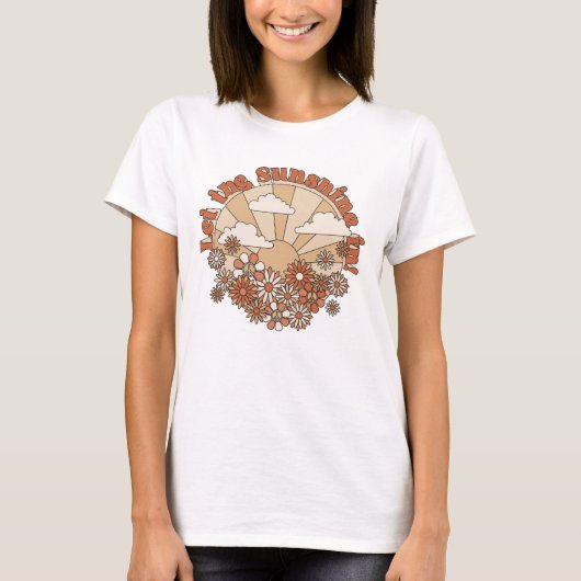 Laat de zonneschijn in Groovy Daisy Hippie Flowers T-shirt (Voorkant)