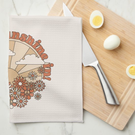 Laat de zonneschijn in Groovy Daisy Hippie Flowers Theedoek (Quarter Fold)