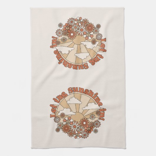 Laat de zonneschijn in Groovy Daisy Hippie Flowers Theedoek (Verticaal)