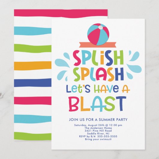 Laat een Blast Pool Party Uitnodiging (Voorkant / Achterkant)