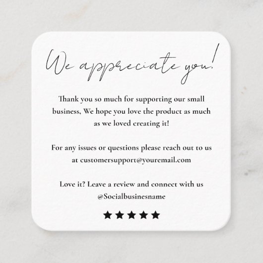 Laat een Review achter | Feedback van klanten | Da Vierkante Visitekaartje (Voorkant)