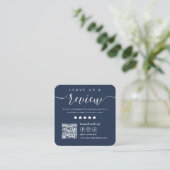 Laat een Review achter Social Media QR Code Navy B Vierkante Visitekaartje (Staand voorkant)