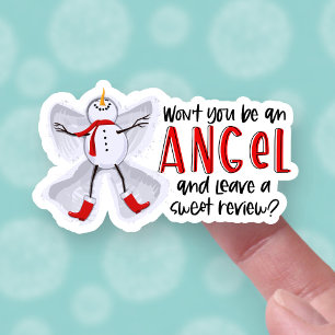 Laat een Review Cute Winter Snowman Angel Business Sticker