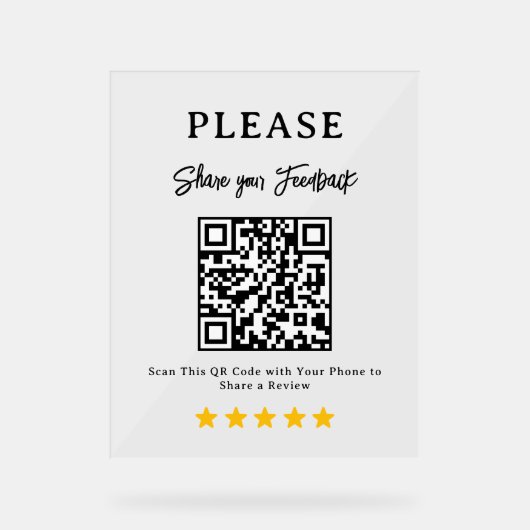 Laat een review QR-code zakelijk displaybord achte Acryl Bord (Voorkant)