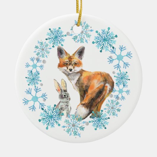 Laat er vrede heersen, vos en konijn keramisch ornament (Voorkant)