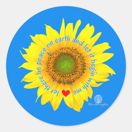 Laat er vrede zijn op aarde - zonnebloem ronde sticker (Voorkant)