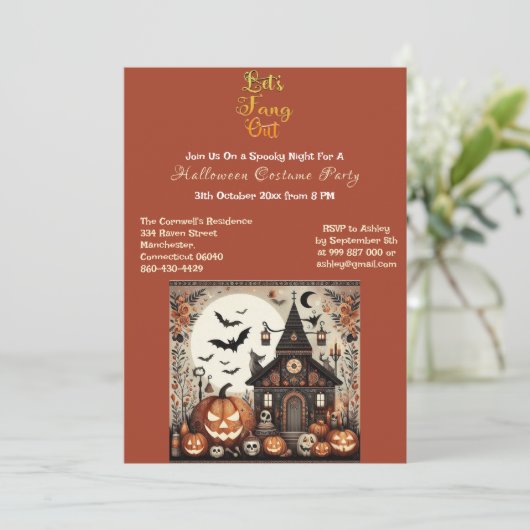 Laat Fang uit script enge Halloween kostuumfeest Kaart (Staand voorkant)