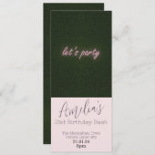 Laat Feest Neon Roze Uitnodiging (Voorkant / Achterkant)