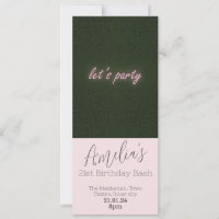 Laat Feest Neon Roze Uitnodiging
