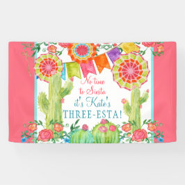 Laat Fiesta 3rd Birthday Cactus Flowers Girl Party Spandoek