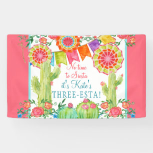 Laat Fiesta 3rd Birthday Cactus Flowers Girl Party Spandoek