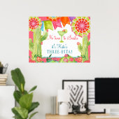 Laat Fiesta Cactus Flower 3rd Birthday Party Poster (Thuiskantoor)
