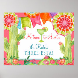 Laat Fiesta Cactus Flower 3rd Birthday Party Poster