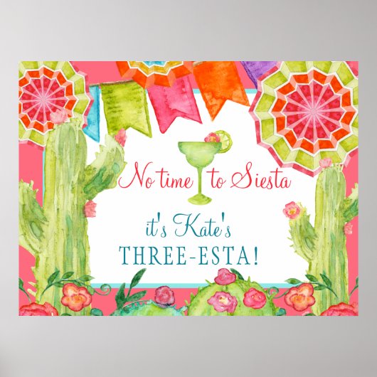 Laat Fiesta Cactus Flower 3rd Birthday Party Poster (Voorkant)