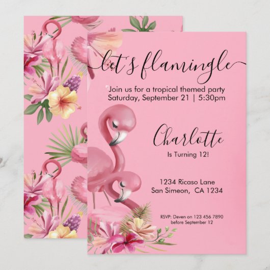 Laat Flamingle Tropical Pink Flamingo Birthday Kaart (Voorkant / Achterkant)
