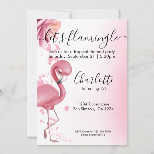Laat Flamingle Tropical Pink Flamingo Birthday Kaart (Voorkant)