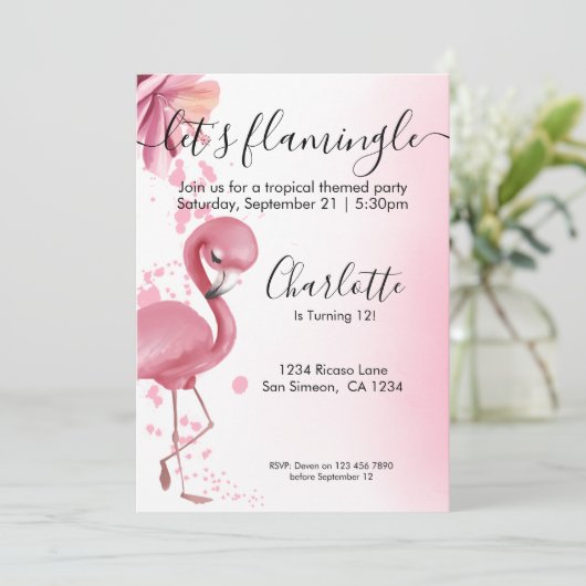 Laat Flamingle Tropical Pink Flamingo Birthday Kaart (Staand voorkant)