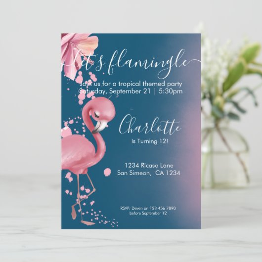 Laat Flamingle Tropical Pink Flamingo Birthday Kaart (Staand voorkant)