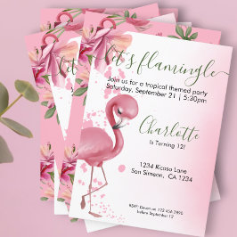Laat Flamingle Tropical Pink Flamingo Birthday Kaart