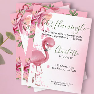 Laat Flamingle Tropical Pink Flamingo Birthday Kaart