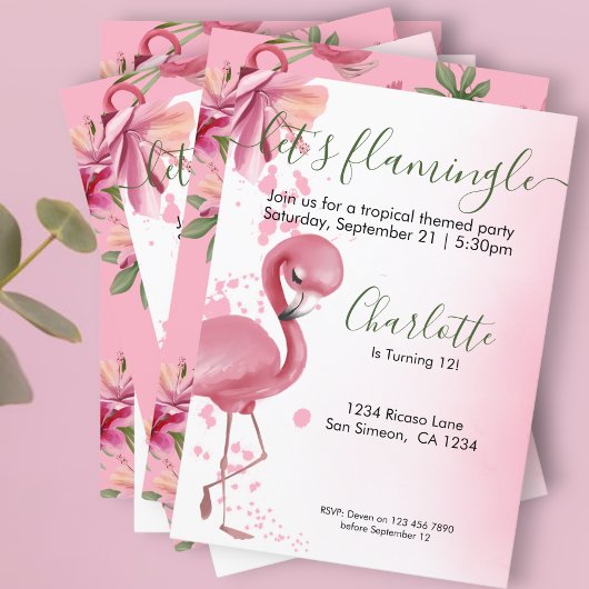 Laat Flamingle Tropical Pink Flamingo Birthday Kaart