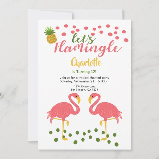 Laat Flamingle Tropical Pink Flamingo Birthday Kaart (Voorkant)