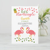 Laat Flamingle Tropical Pink Flamingo Birthday Kaart (Staand voorkant)