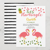 Laat Flamingle Tropical Pink Flamingo Birthday Kaart (Voorkant / Achterkant)
