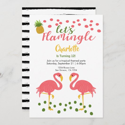 Laat Flamingle Tropical Pink Flamingo Birthday Kaart (Voorkant / Achterkant)