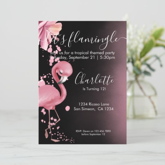 Laat Flamingle Tropical Pink Flamingo Birthday Kaart (Staand voorkant)