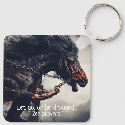 "Laat gaan" en krachtig paard Sleutelhanger (Achterkant)