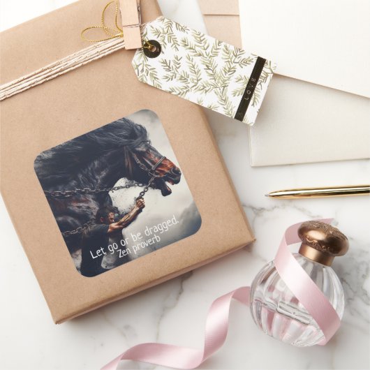 "Laat gaan" en krachtig paard Vierkante Sticker (Geschenken)