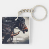 "Laat gaan of worden gesleept" en krachtig paard Sleutelhanger (Achterkant)