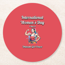 Laat Girl Power los. Internationale Vrouwendag. Ronde Kartonnen Onderzetter