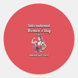 Laat Girl Power los. Internationale Vrouwendag. Ronde Sticker