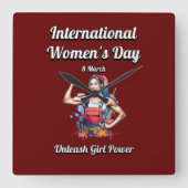 Laat Girl Power los. Internationale Vrouwendag. Vierkante Klok (Voorkant)