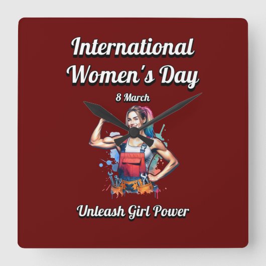 Laat Girl Power los. Internationale Vrouwendag. Vierkante Klok (Voorkant)