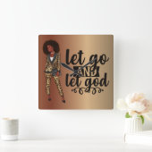 Laat God Black Woman Wall Clock los Vierkante Klok (Huis)