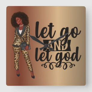 Laat God Black Woman Wall Clock los Vierkante Klok