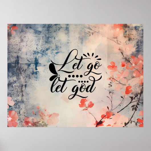 Laat God Coral Blue Floral Art Christelijk Poster (Voorkant)