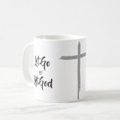 Laat God koffie mok met kruis. (Voorkant links)