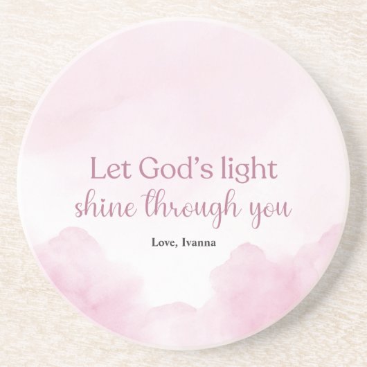 Laat Gods licht door je heen schijnen, roze Waterv Zandsteen Onderzetter (Voorkant)