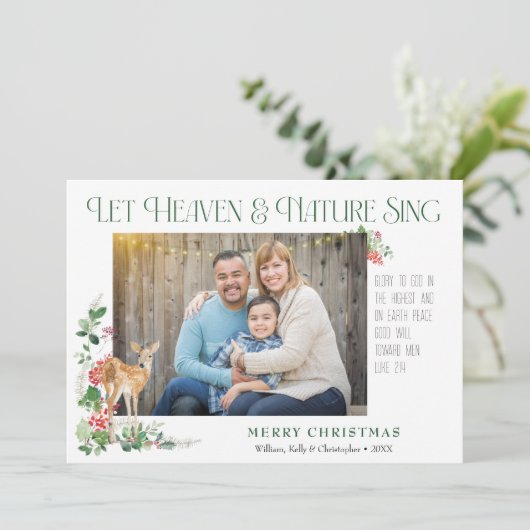 Laat Heaven & Natuur zingen Custom Photo Woodland Feestdagenkaart (Staand voorkant)