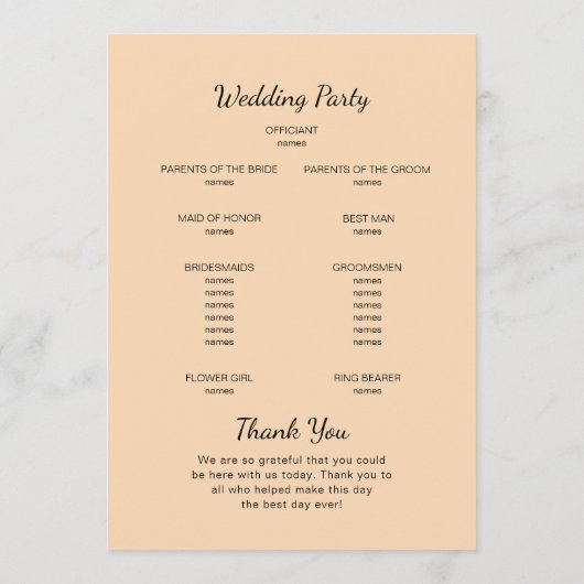 Laat herfst achter. Herfst formele botanische brui Programmakaart (Achterkant)