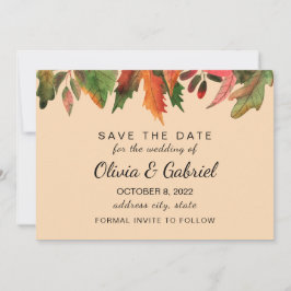 Laat herfst achter. Woodland loof bruiloft Save The Date