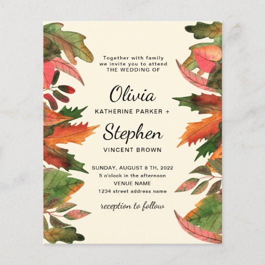 Laat herfst. Autumn graceful Botanical Wedding Inv Flyer (Voorkant)