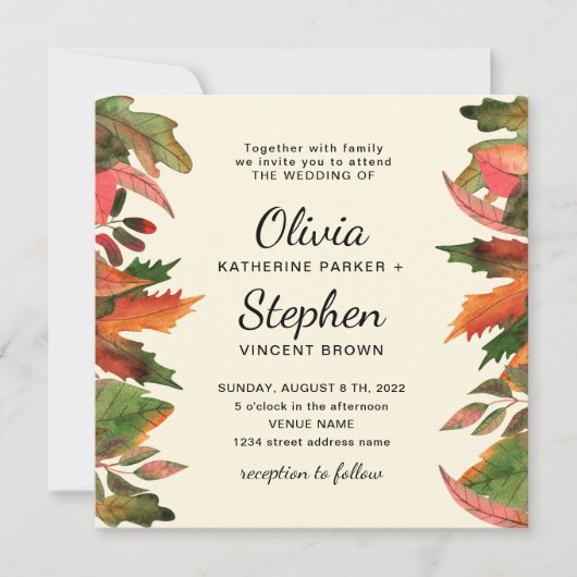 Laat herfst. Autumn graceful Botanical Wedding Kaart (Voorkant)