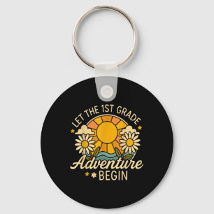 Laat het 1e klas avontuur beginnen Retro Sun Back Sleutelhanger